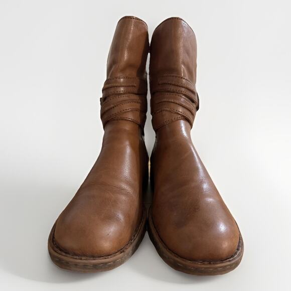 Born Women's 11 M Leandra Distressed Leather Boots Heeled Side Zip Moto Boho - Picture 3 of 9